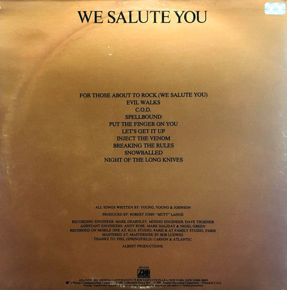 AC/DC : For Those About To Rock (We Salute You) (LP,Album,Stereo)