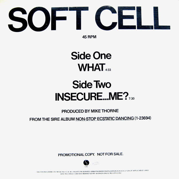 Soft Cell : What / Insecure...Me? (12",45 RPM,Promo)