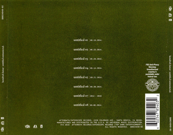 Kendrick Lamar : Untitled Unmastered. (Album)