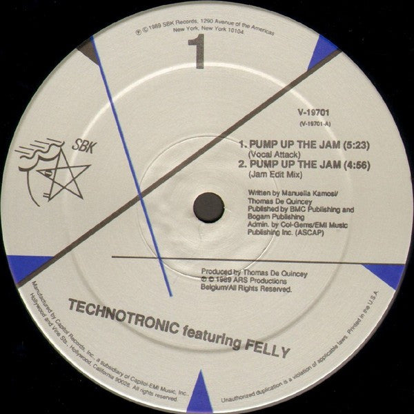 Technotronic Featuring Felly : Pump Up The Jam (12",33 ⅓ RPM,Single,Stereo)